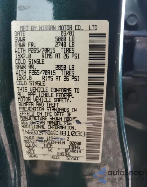 2001 Nissan Frontier Crew Cab Xe из США, поврежденный, VIN 1N6ED27T61C381033